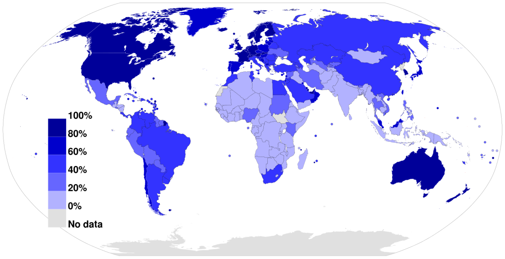 Internet users per country population. Data from 2012. 